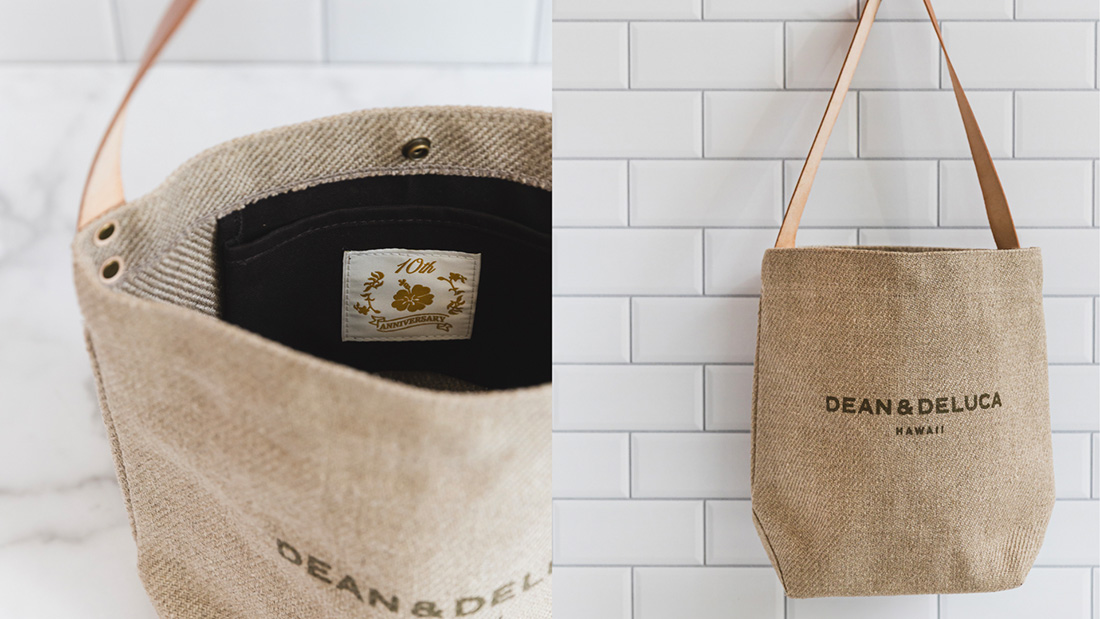 DEAN & DELUCA HAWAII 10TH ANNIVERSARY LINEN LEATHER HANDLE BUCKET TOTE