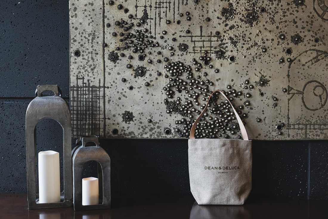 DEAN & DELUCA HAWAII 10TH ANNIVERSARY LINEN LEATHER HANDLE BUCKET TOTE