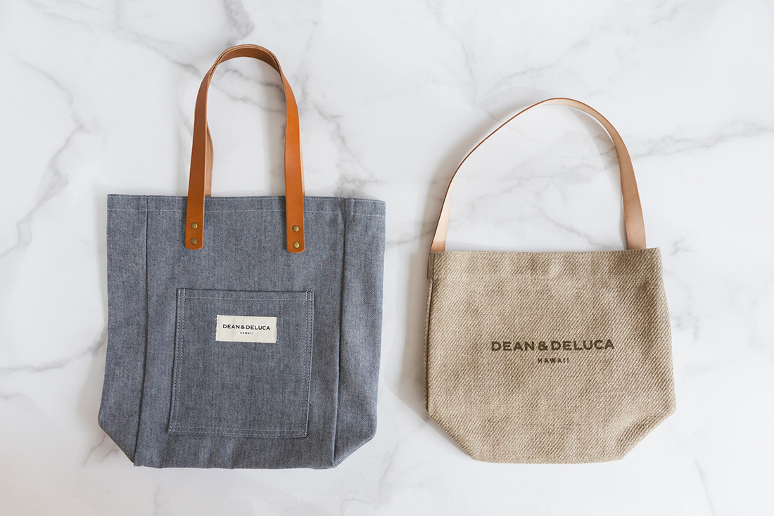 DEAN & DELUCA HAWAII 10TH ANNIVERSARY LINEN LEATHER HANDLE BUCKET TOTE